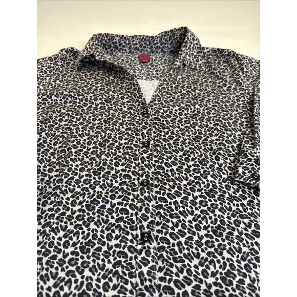 212 Collection Women Black Animal Print 3/4 Sleeve Button-Down Shirt 1X Plus - Picture 3 of 8